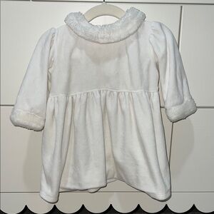 Christmas Holiday White Velour Dress with Faux Fur Collar and Sleeve Cups